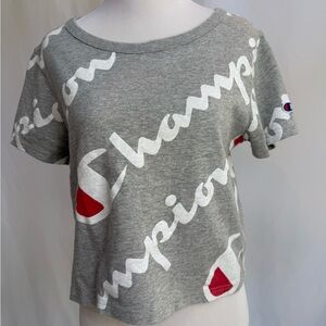 Champion Women's Gray and Red Logo Tee